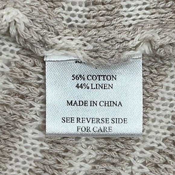 MARLAWYNNE Cotton Linen Blend Crew Neck Beige Sweater Top Asymmetrical Hem - Picture 8 of 8